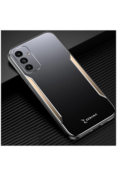 Zebana Samsung Galaxy A14 Uyumlu Kılıf Metal Mitras Kılıf (Silikon Kenar) Gold
