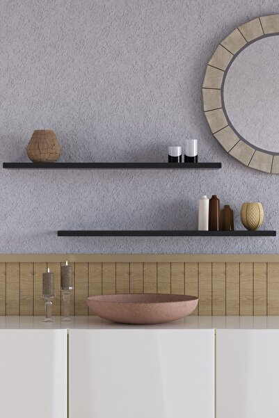 yankı-byeg 70 Cm 2li Mat Siyah Mdf Uçan Duvar Rafı Gizli Bağlantı Kitaplık