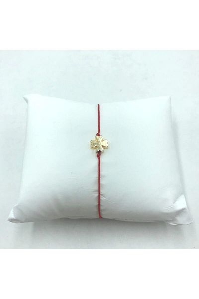 Tralles Takı Gold Clover Lucky Bracelet with Red String