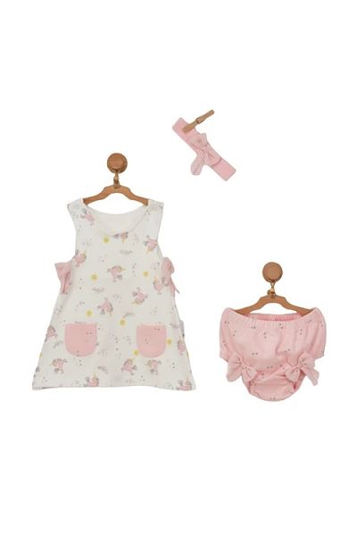 andywawa Ac22714 - Unicorn Patterned Ecru Baby Dress Set
