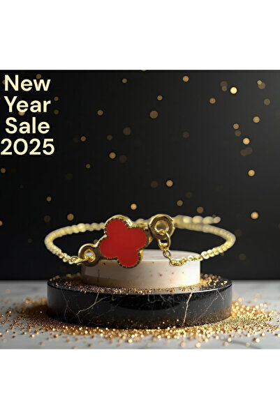 Generic Brand Gold Color Red Clover Steel Bracelet