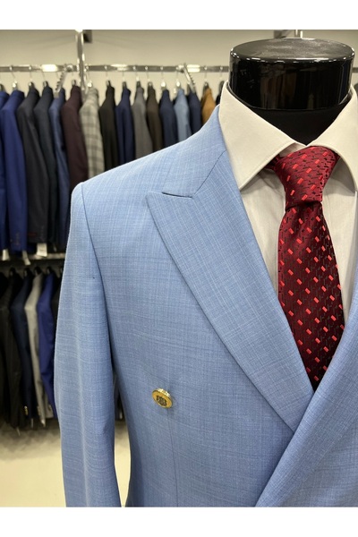 MASSARO Kruvaze Slim Fit Takım Elbise (mendilli Kravat & Yaka Zincir Aksesurı )