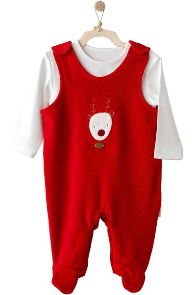 andywawa Ac25339 Happy Newyear Velvet Baby Romper Set Red
