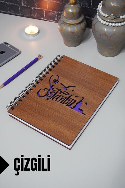 markcat Istanbul Written - Caiet cu linii Agenda Caiet școlar cu copertă din lemn (A5 - 120 coli)