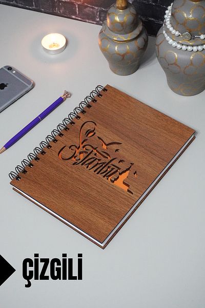 markcat Istanbul Written - Caiet cu linii Agenda Caiet școlar cu copertă din lemn (A5 - 120 coli)