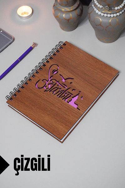 markcat Istanbul Written - Caiet cu linii Agenda Caiet școlar cu copertă din lemn (A5 - 120 coli)