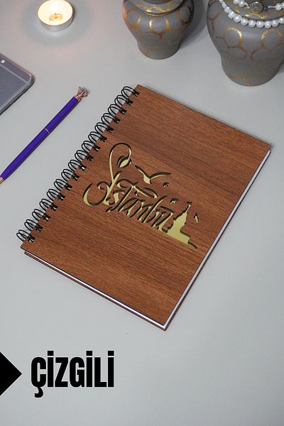 markcat Istanbul Written - Caiet cu linii Agenda Caiet școlar cu copertă din lemn (A5 - 120 coli)