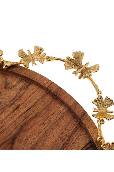 Dania Beech Wood Serving Tray With Metal Handles Golden Butterfly Decor