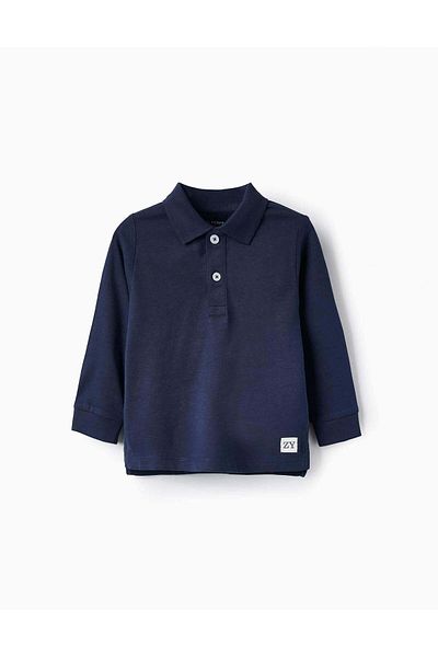 Ziddy LONG SLEEVE COTTON POLO FOR BABY BOYS DARK BLUE