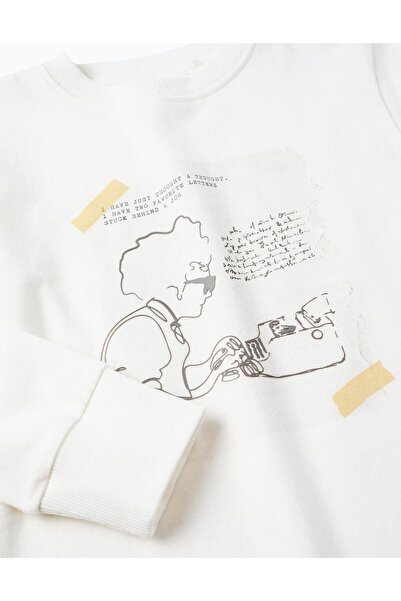 Ziddy LONG-SLEEVED COTTON T-SHIRT FOR BOYS 'WRITING' WHITE