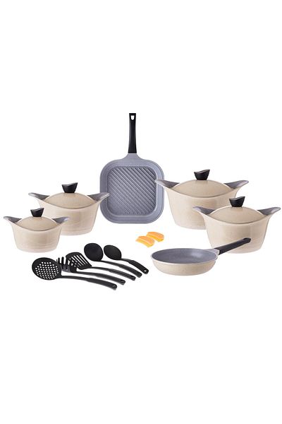 Dania Lahoya granite cookware set, 17 pieces, beige