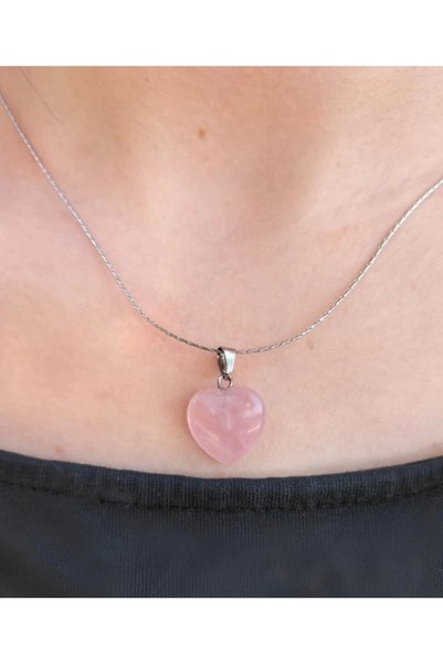 Arjew Rose Quartz Natural Stone Heart Necklace