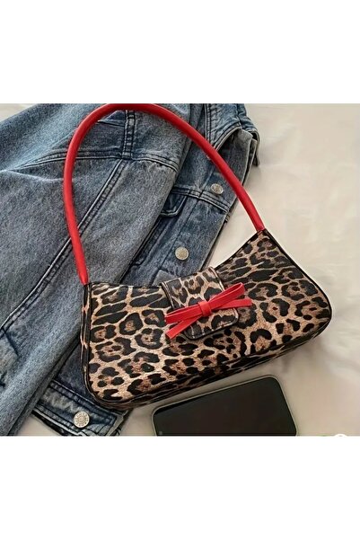 Zümrüt Geantă leopard cu fundă roșie Y2K ToyStore