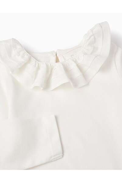 Ziddy PLAIN T-SHIRT WITH RUFFLES FOR BABY GIRLS, WHITE