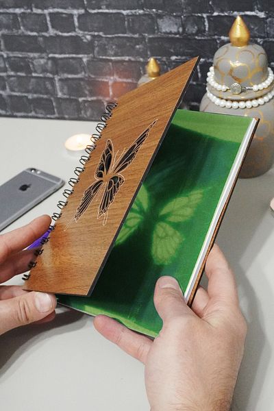 markcat Butterfly Themed Lined Notebook with Wooden Cover - Agenda and School Notebook (A5 - 120 Pages)