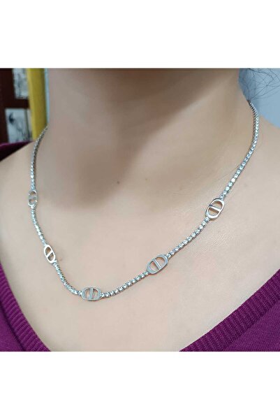 shop Steel Blackened Oval Heel Zircon Stone Silver Necklace