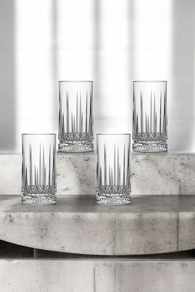 Vadi Bianca Set of 4 Crystal Patterned Glass Soft Drink Glasses 466 ml - Stylish and Convenient