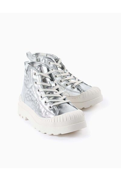 Ziddy SHINY BOOTS-TRAINERS FOR GIRLS 'FLOWERS' SILVER