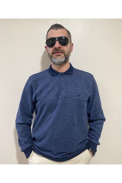 BENESSE Пуловер Selanik с дълъг ръкав, мека текстура, дебел джоб и поло яка