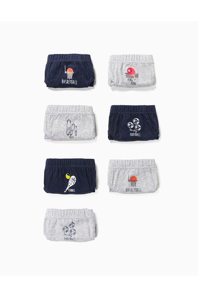 Ziddy 7 BRIEFS FOR BOYS, 'SPORTS', GREY/DARK BLUE