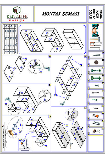 Kenzlife Hazır Mutfak Canna32 Byz 060*120*32 Mutfak Banyo Dolabı Kapaklı Raflı