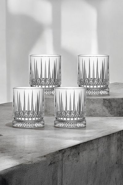 Vadi Bianca Set of 4 Crystal Patterned Glass Soft Drink Glasses 378 ml - Stylish and Convenient