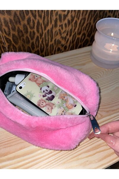 fluffy Ροζ καραμελένια βελούδινη τσάντα μακιγιάζ / Βελούδινη τσάντα μακιγιάζ ...