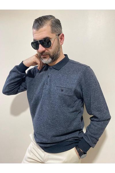 BENESSE Μακρυμάνικο πουλόβερ Θεσσαλονίκης με μαλακή υφή και χοντρή τσέπη με γιακά πόλο