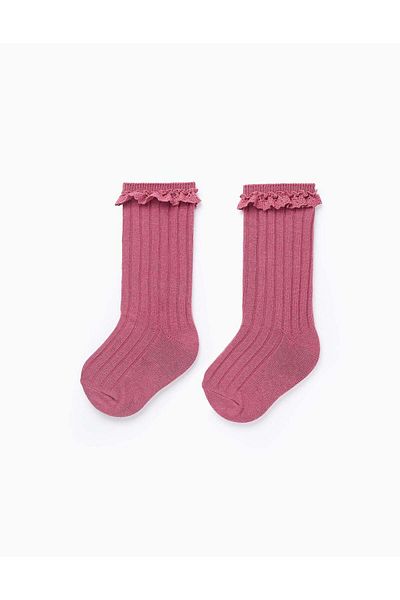 Ziddy HIGH SOCKS WITH CROCHET FOR BABY GIRLS, DARK PINK