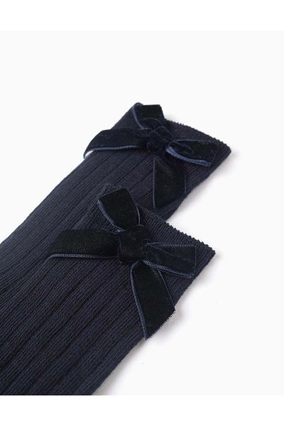 Ziddy HIGH SOCKS VELVET BOW DRESS BLUE