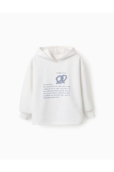 Ziddy HOODED SWEATSHIRT FOR GIRLS 'NY PRETZEL', WHITE