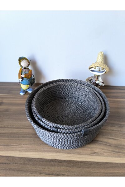 Naspar Anthracite 3-Piece Basket and Wicker Towel Set - Kitchen and Bathroom Organizer