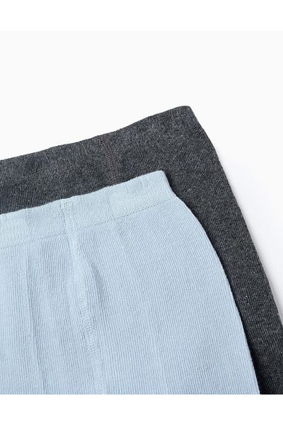 Ziddy PACK OF 2 PLAIN TIGHTS FOR BABY GIRLS, GREY/BLUE