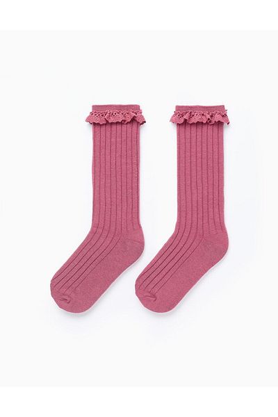 Ziddy HIGH SOCKS WITH CROCHET FOR GIRLS, DARK PINK