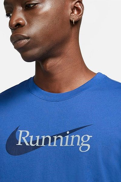 Nike Μπλουζάκι Dri Fit Running Μπλε ανδρικό μπλουζάκι με στάμπα μπλε