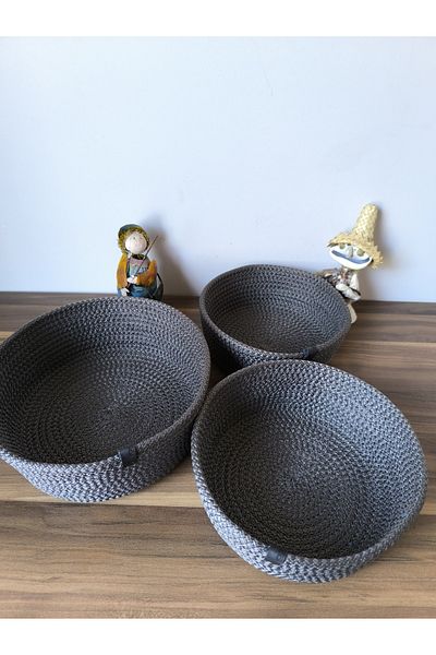 Naspar Anthracite 3-Piece Basket and Wicker Towel Set - Kitchen and Bathroom Organizer
