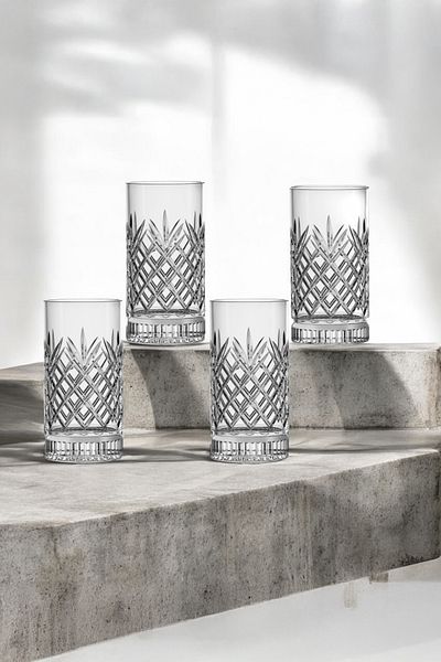 Vadi Bianca Set of 4 Crystal Patterned Glass Soft Drink Glasses 466 ml - Stylish and Convenient