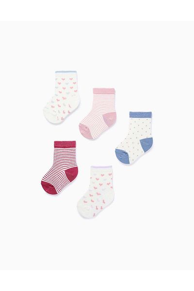 Ziddy PACK OF 5 PAIRS OF SOCKS WITH MOTIF FOR BABY GIRLS PINK/BLUE/PURPLE