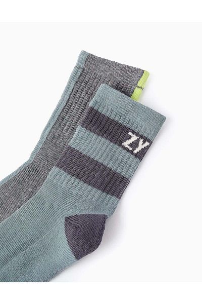 Ziddy PACK 2 PAIRS OF RETRO SOCKS FOR BOYS 'ZY', GREEN/GREY