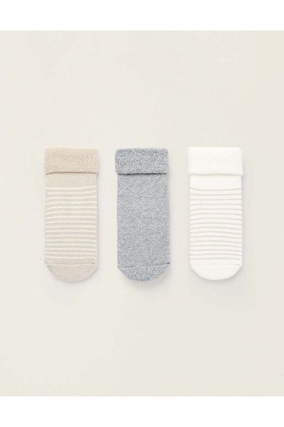 Ziddy PACK OF 3 PAIRS OF NON-SLIP SOCKS FOR BABY, GREY/BEIGE/WHITE