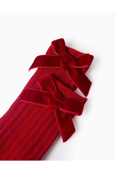 Ziddy HIGH SOCKS VELVET BOW JESTER RED
