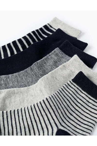 Ziddy PACK OF 5 PAIRS OF PLAIN/STRIPED SOCKS FOR BOYS GREY/DARK BLUE