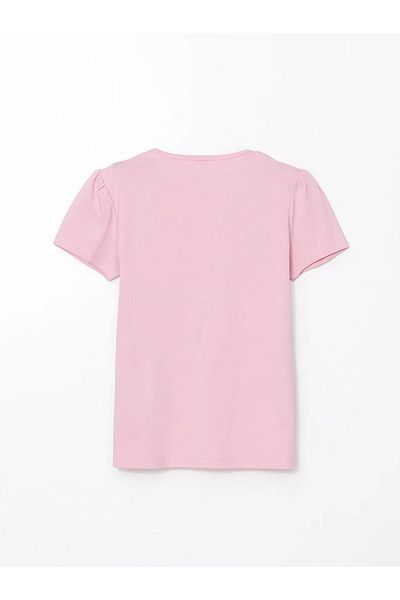 LC Waikiki Κοριτσίστικο μπλουζάκι LCW Kids Pink Crew Neck με λουλούδια