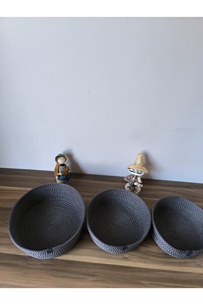 Naspar Anthracite 3-Piece Basket and Wicker Towel Set - Kitchen and Bathroom Organizer