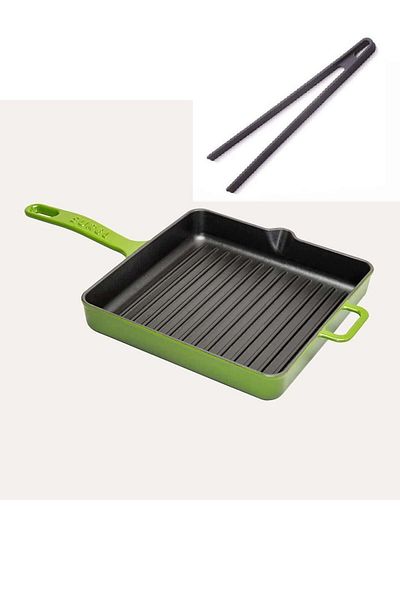 Sürel Demirdöküm Square Grill Pan 30 cm Green Silicone Tongs