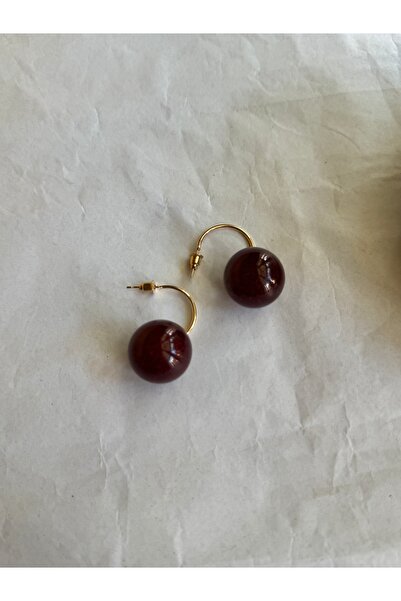 shop Kiraz Model Gold Detaylı Küpe (İğne Ucu Gümüş)