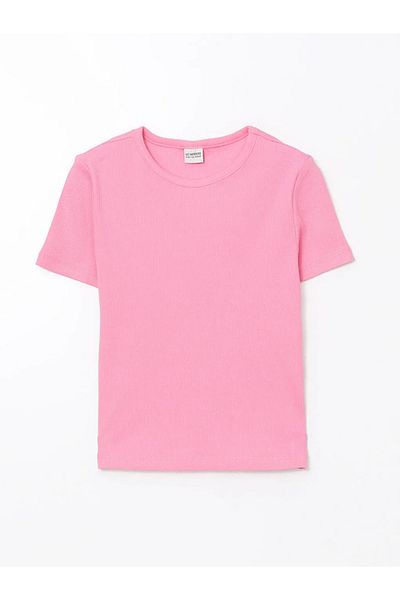 LC Waikiki LCW Kids Pink Crew Neck Crop T-shirt για κορίτσια