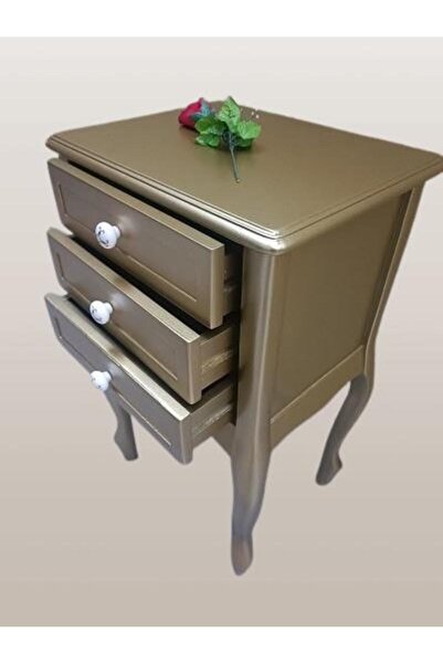 BENGİ TİCARET Komodin MODEL 90529 3Çekmeceli Kayın Lükens Ayak Gold Renk Pors...