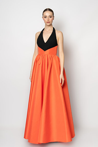 RENGIN Boyundan askılı kabarık tafta etekli abiye elbise