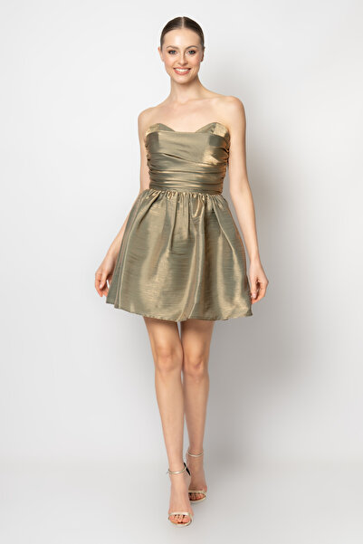 RENGIN Prenses yaka balon etekli parlak organze abiye elbise